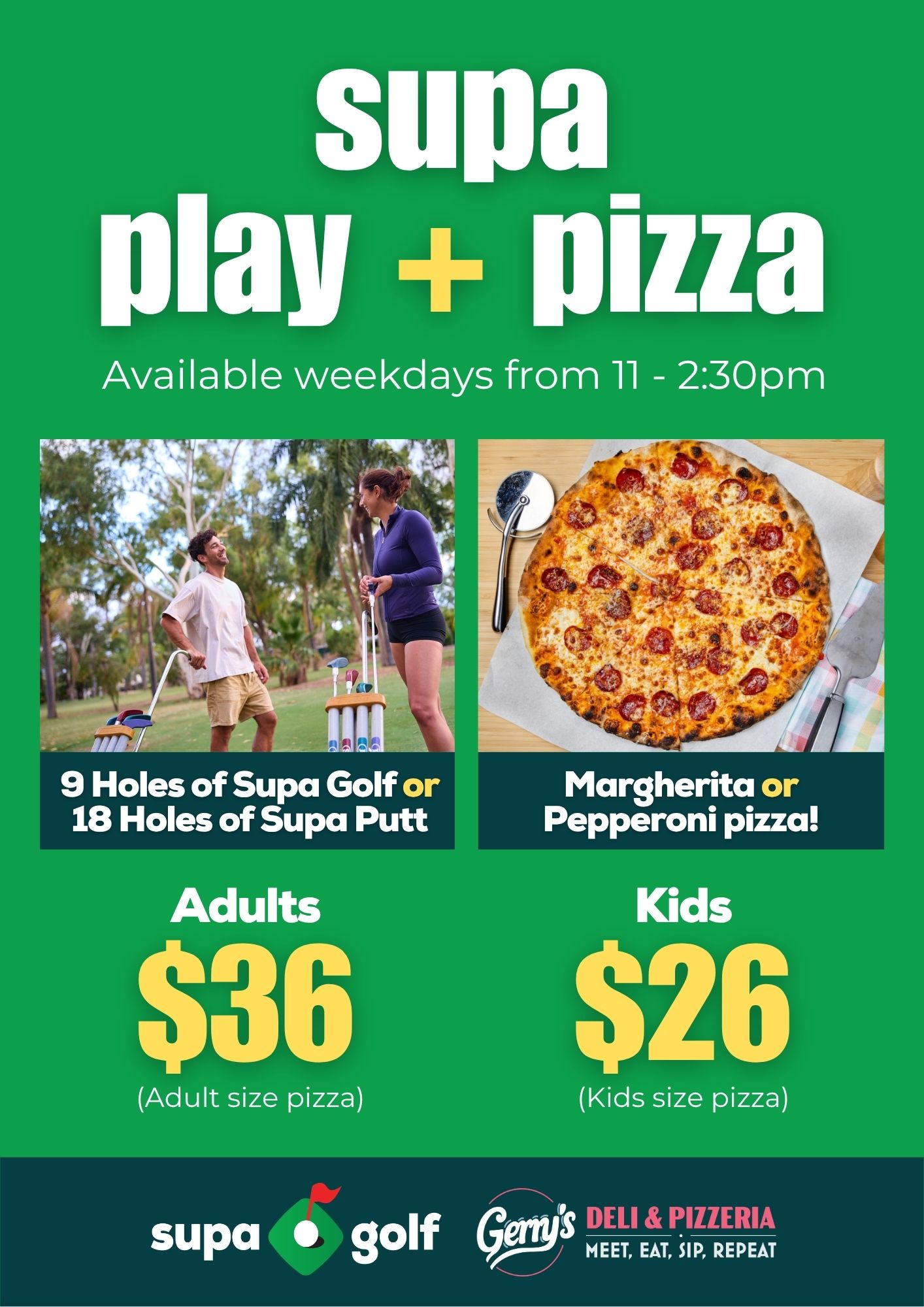 supa play and pizza poster
